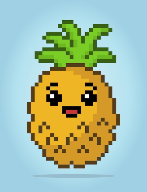 8-bits pixel van ananas fruit voor game-items en kruissteekpatronen in vectorillustraties