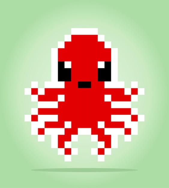 8-bits pixel van octopus Animal voor game-items en kruissteekpatronen in vectorillustraties