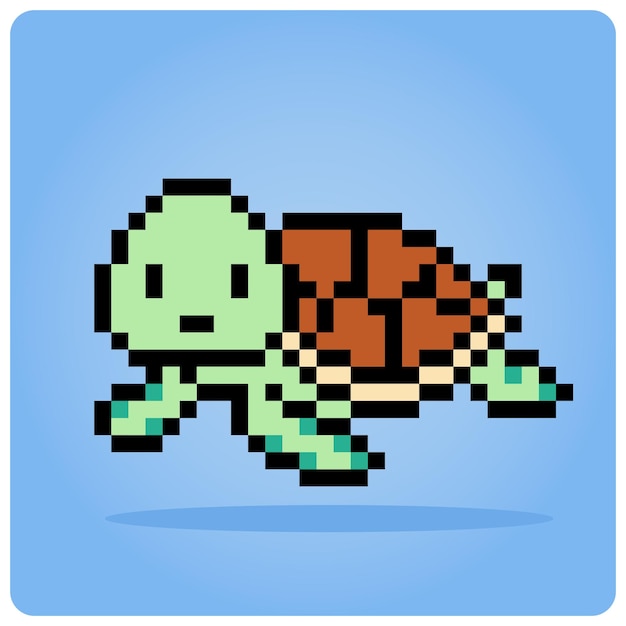 8-bits pixel van schildpad Pixeldieren voor spelactiva en kruissteekpatronen in vectorillustratie