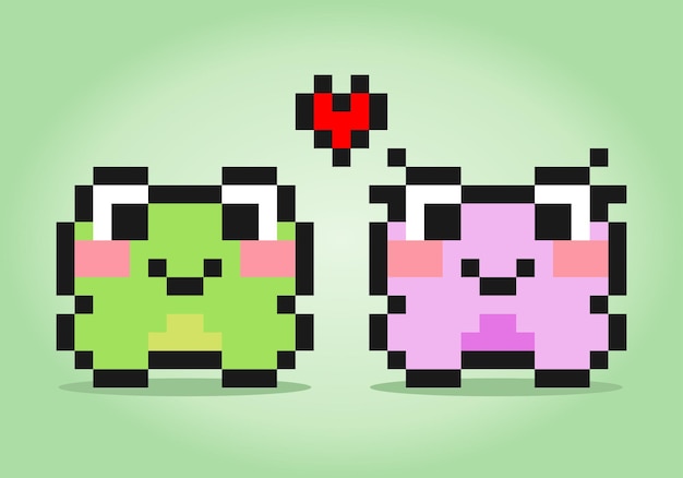 8-bits pixel van verliefde kikkerpaar Animal in vectorillustratie voor kruissteek en spelactiva