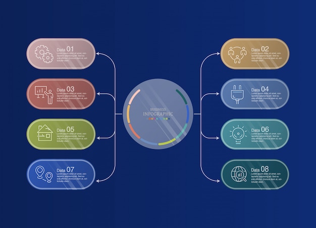 8 dati infografica e icone per il concetto di business.