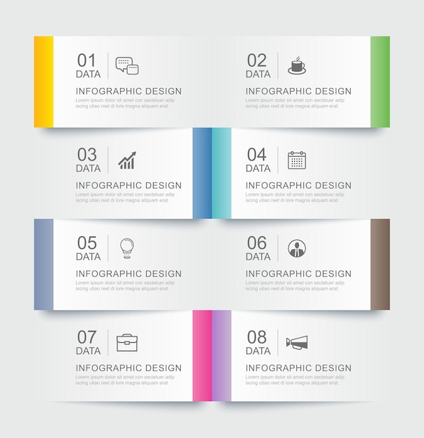 8 data infographics tab paper index template. vector illustration abstract background.