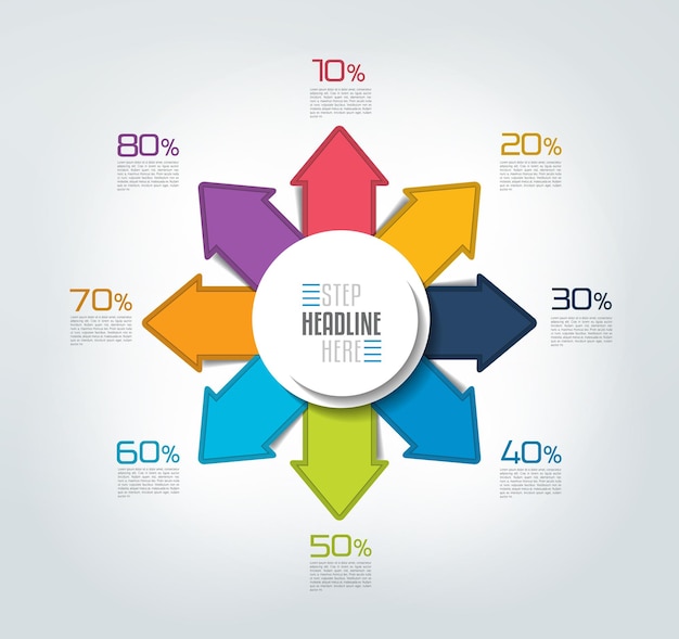 8 방향 색 화살표 디자인 다이어그램 차트 템플릿 Infographic 벡터