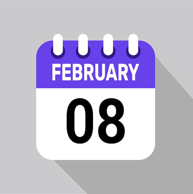 2월 8일 달력 아이콘 텍스트 페이지 월간 웹 디자인