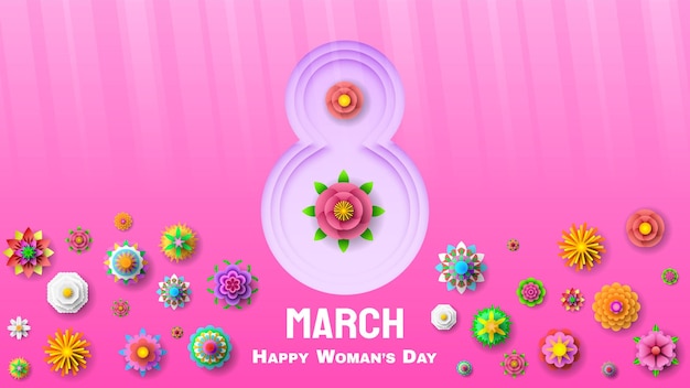 8 maart Happy Holiday International Women's Day Groet Achtergrond. Vector Ontwerp Banner Partij