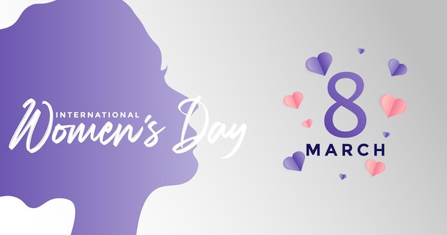 8 maart Internationale Vrouwendag met illustratie van het hoofd van de vrouw vanuit zijaanzicht