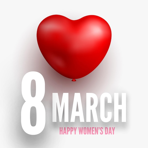 Vector 8 maart internationale vrouwendag wenskaart ontwerp rode liefdeshart ballon