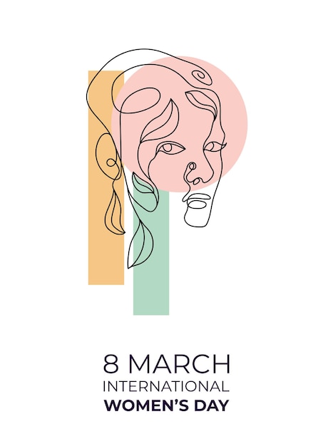 8 maart internetional vrouwendagModerne abstracte lijn minimalistische vrouwengezichten kunst Vormen voor wanddecoratie ansichtkaart brochure omslagontwerp Vrouw gezichten One line art Vector illustraties ontwerp