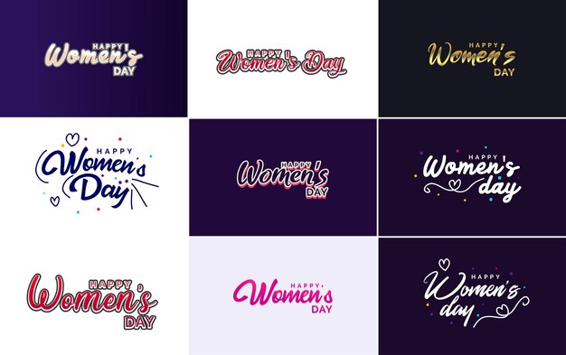 8 maart typografische ontwerpset met Happy Women's Day-tekst