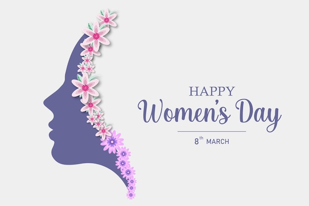 8 March Beautiful female face international womens day card background Premium Vector