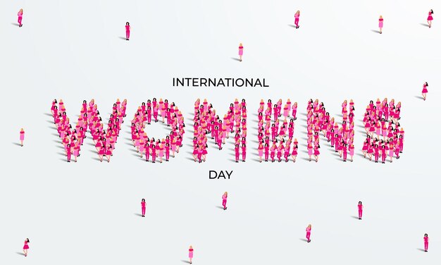 Vector 8 march happy international womens day concept a group of people in pink form to create women