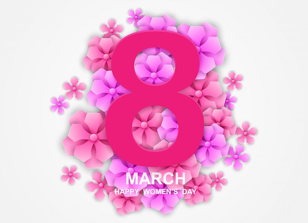 Vector 8 march. happy woman's day. design with paper art style.