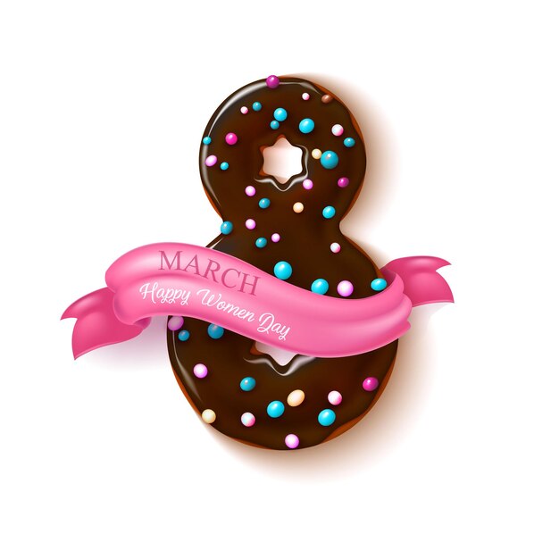 8 march happy women day realistic chocolate doughnut illustration