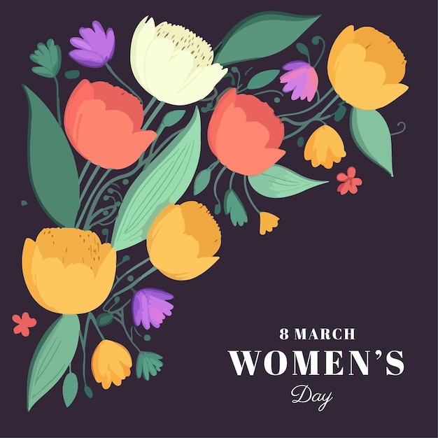 8 march. Happy women's day floral greeting card