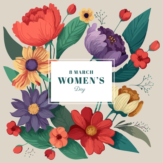 8 march. Happy women's day floral greeting card