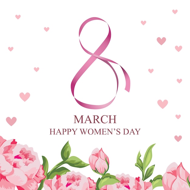 8 march, happy womens day greeting banner vector illustration . Big number eigh