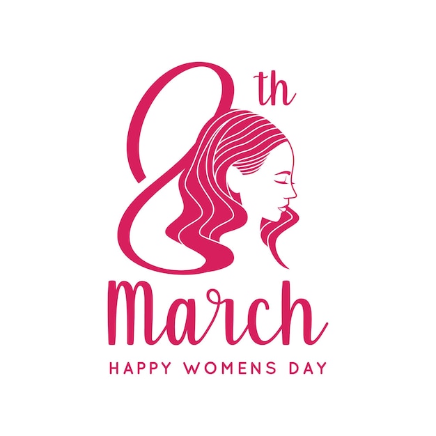 8 марта поздравительная открытка с женским днем с красивой женской головой с боковой векторной иллюстрации