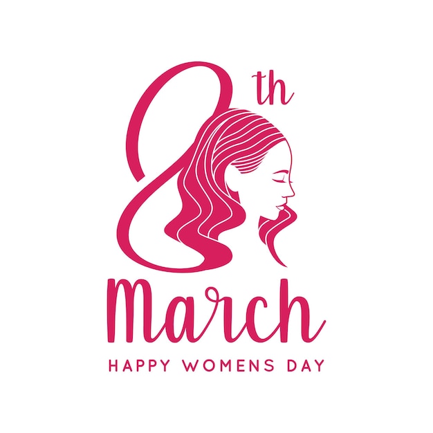 8 March happy womens day greeting card with beauty woman head from side view vector illustration