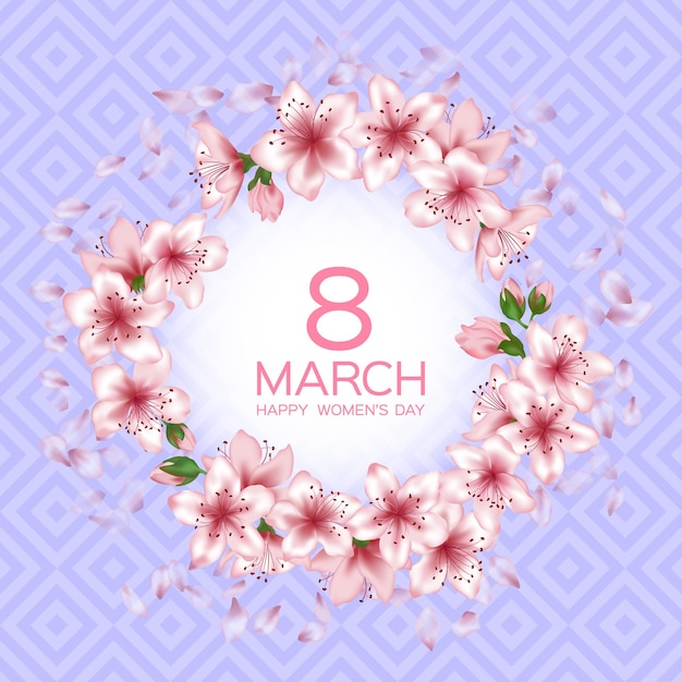 8 марта счастливый женский день векторная карта японская вишня розовая рамка с цветами сакуры