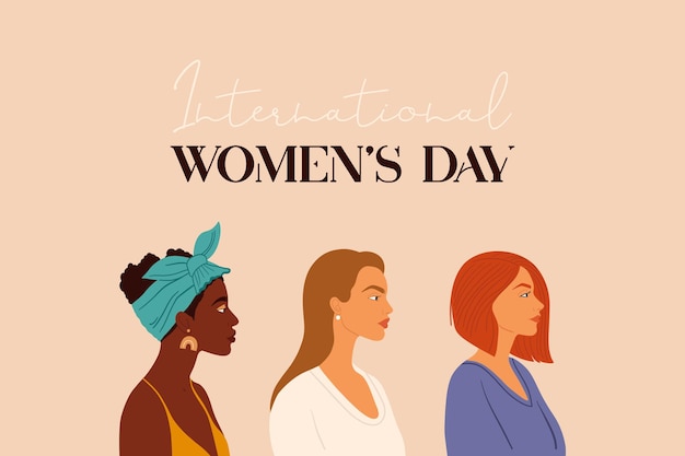 3月8日、国際女性の日。女の子の肖像画。フェミニズム、女性のエンパワーメント運動、姉妹関係のコンセプトデザイン。