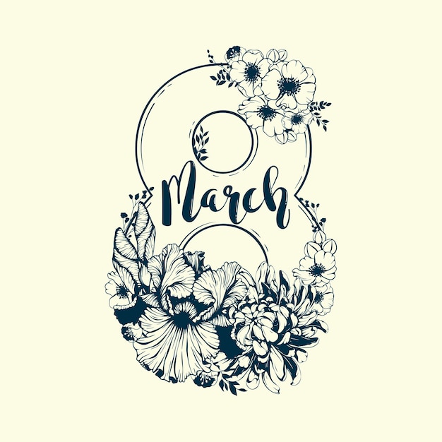 Vector 8 march international womens day spring holiday vector floral ornamental number