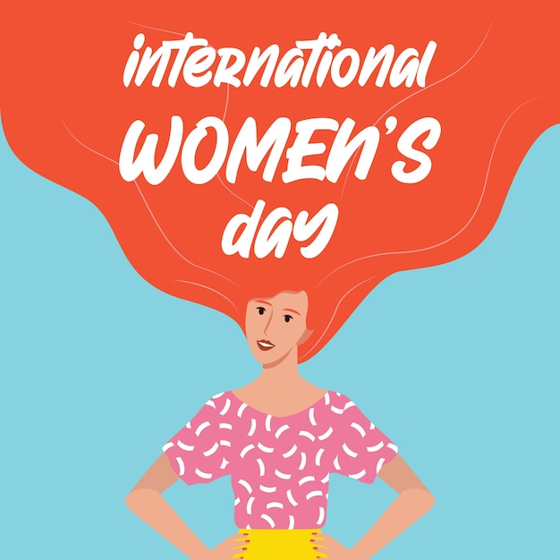 8 March Women's Day card or poster, web banner. Beautiful young and powerful woman, femenism and girl power . Gender equality and female movement.   