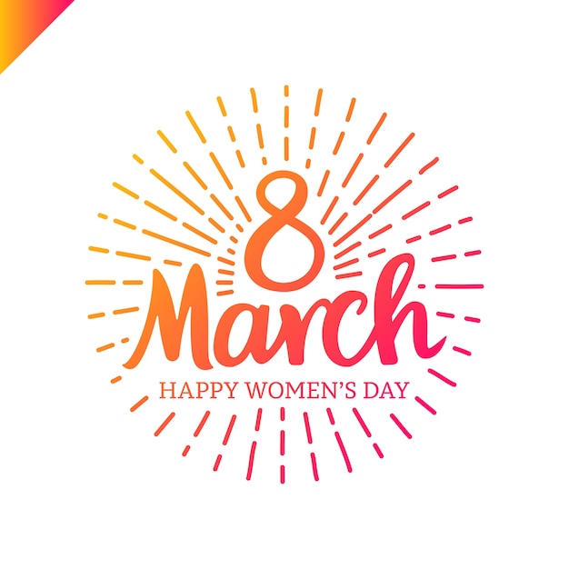 8 march Women's Day lettering with sun line in circle