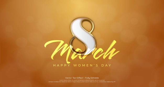 8 march womens day celebration with luxury gold style 3d number