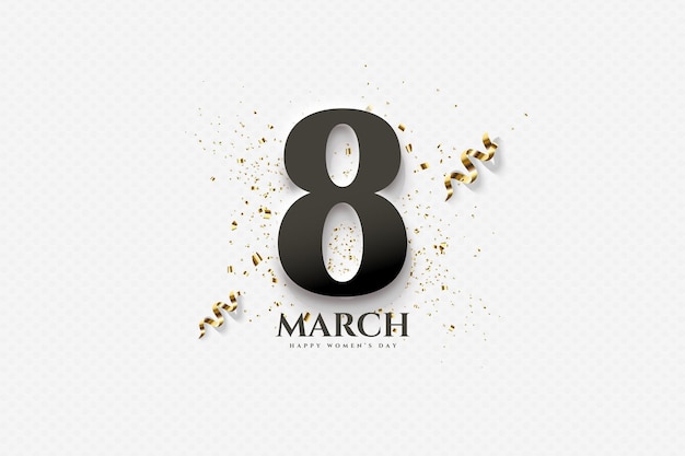8 march womens day with black numbers on a white background