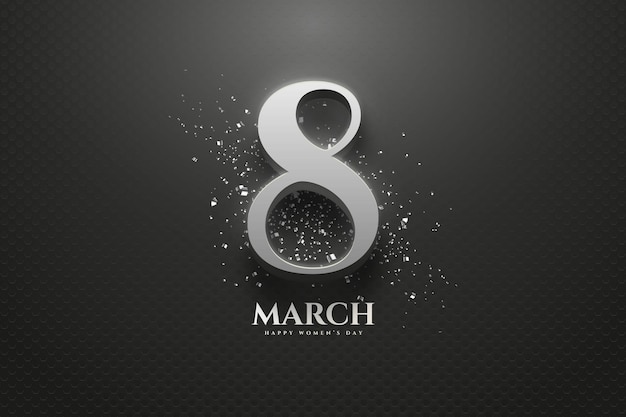 8 march womens day with silver metallic numbers