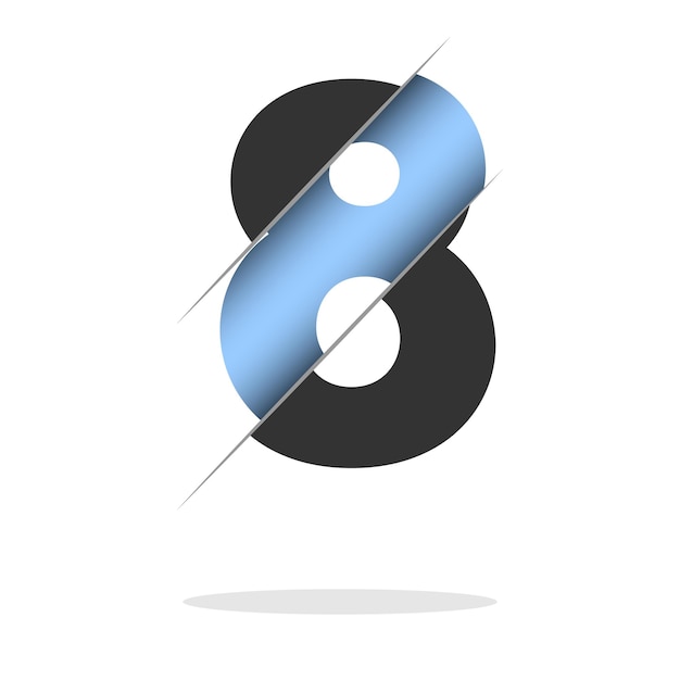 Вектор 8 номер, 3d дизайн. иконка для праздничного оформления. векторная типография. креативный черный дизайн.