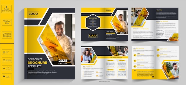 Vector 8 page abstract brochure designcompany profile brochure designhalffold brochurebifold brochure