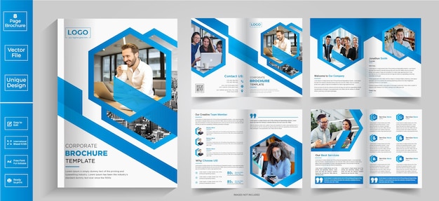 Vector 8 page abstract brochure designcompany profile brochure designhalffold brochurebifold brochure