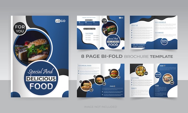 Vector 8 page bifold delicious restaurant food menu brochure healthy food design template
