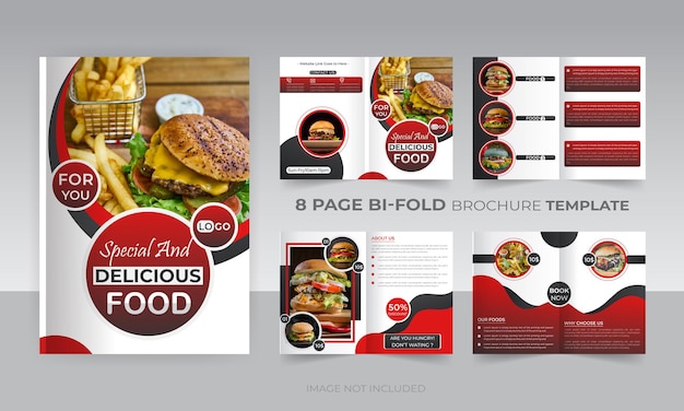 8 페이지 Bifold 맛있는 레스토랑 음식 메뉴 브로셔 건강 식품 디자인 템플릿