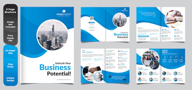 Vector 8 page corporate business brochure template design