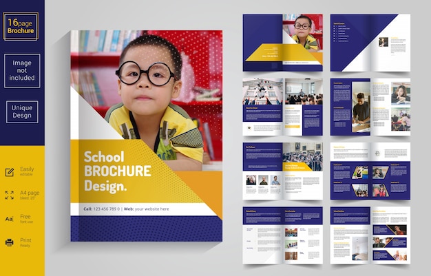 Vector 8 pages back to school brochure design for kids