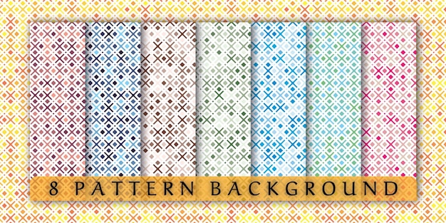 An 8 pattern set with colorful blue, green, gold, pink, and purple