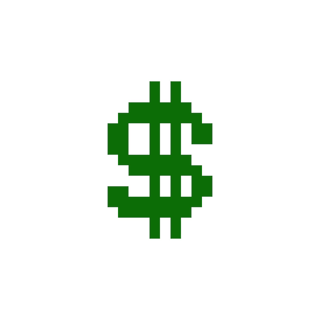 8 pixel dollar teken vector illustratie cartoon tekening witte achtergrond geïsoleerd object