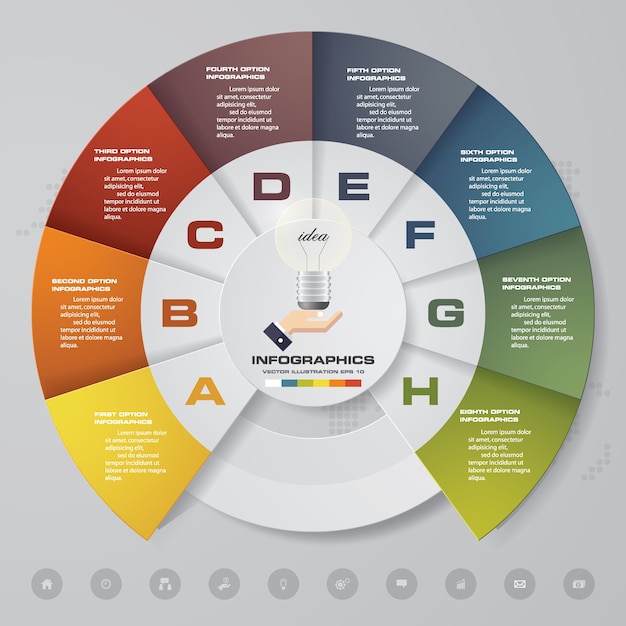 8 stappen grafiek infographicselementen voor presentatie.