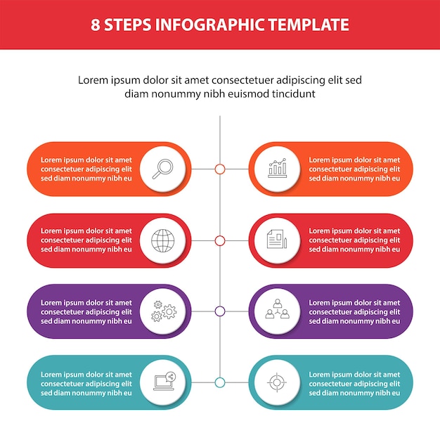 Vector 8 stappen infographic stroomdiagram ontwerpsjabloon