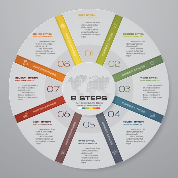 8 stappen infographicselementen van cycle chart.