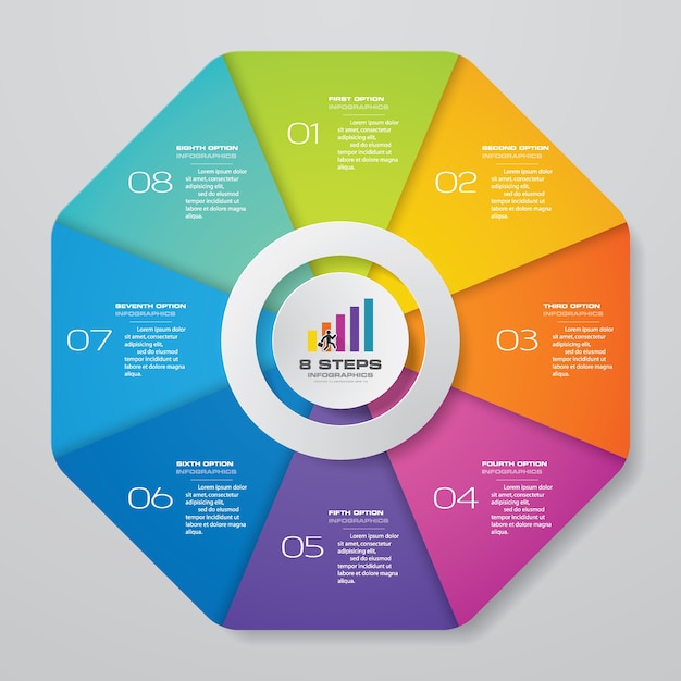 8 stappen moderne cirkel grafiek infographics elementen.