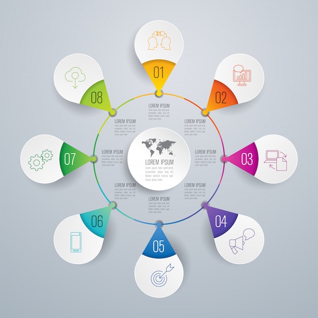 8 elementi infographic di affari di passaggi per la presentazione