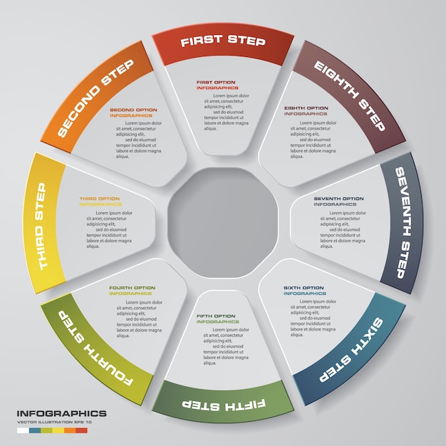 8 elementi di infografica grafico cerchio passi.