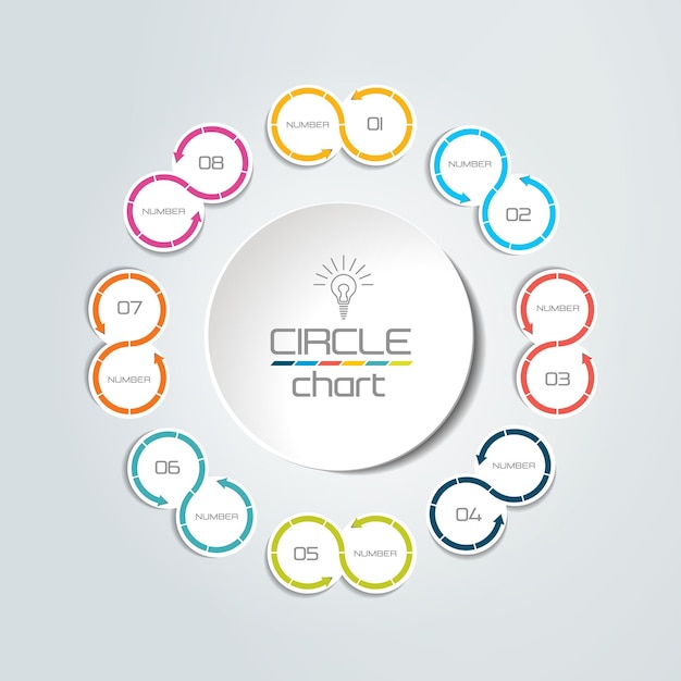 8 steps connected circle round infographic vector illustration