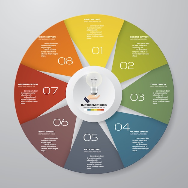 8 elementi di infografica grafico a torta moderno passi.