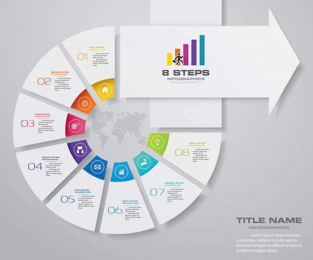 8つの矢印のinfograficsテンプレート。
