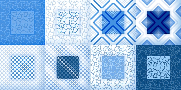 Vector 8 traditional mosaics blue seamless design for fabric or ceramics