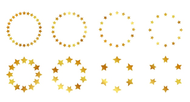 8 vector golden circle frame from star shape, isolated on white